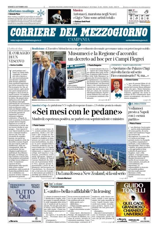Prima-pagina-corriere del mezzogiorno-del-2026-09-25